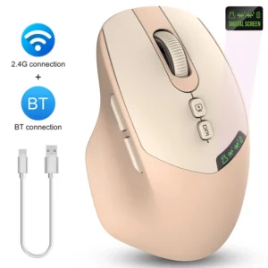 T02 Mute Bluetooth Dual-Mode Wireless Mouse,With Display Screen, Noiseless Click,Wndows/Mac/IOS/Android