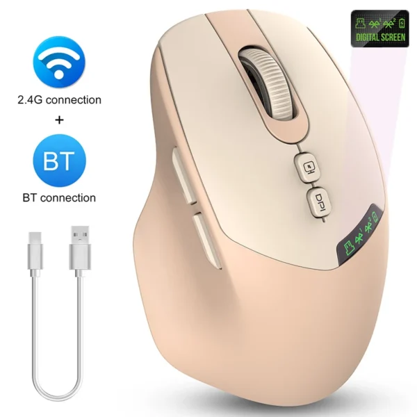 T02 Mute Bluetooth Dual-Mode Wireless Mouse,With Display Screen, Noiseless Click,Wndows/Mac/IOS/Android