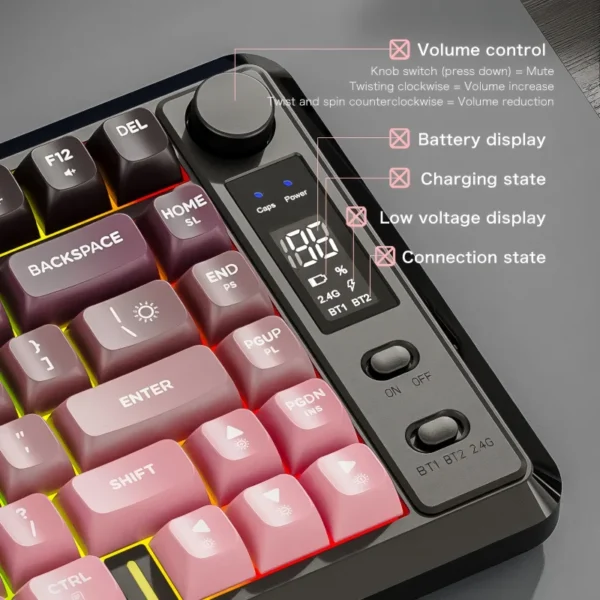 M75 Display Screen Wireless Keyboard, Bluetooth Dual-mode, PBT Gradient Ball Cap, Gaming Keyboard