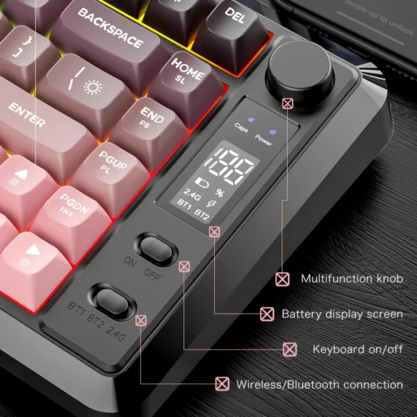 M75 Display Screen Wireless Keyboard, Bluetooth Dual-mode, PBT Gradient Ball Cap, Gaming Keyboard