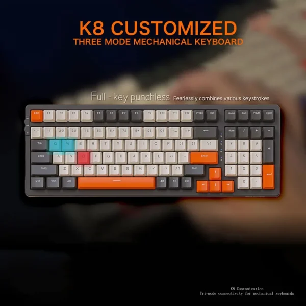 K8 Wireless Mechanical Keyboard Tri-mode Connection,100 Key,Full Key Hot Swap,lighting Effects,Gasket Muffler Structure, Laptops