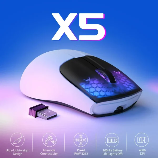 ATTACK SHARK X5 49g wireless Gaming Mouse,Bluetooth Tri-mode,PixArt Optical Sensor for PC/MAC/Wins