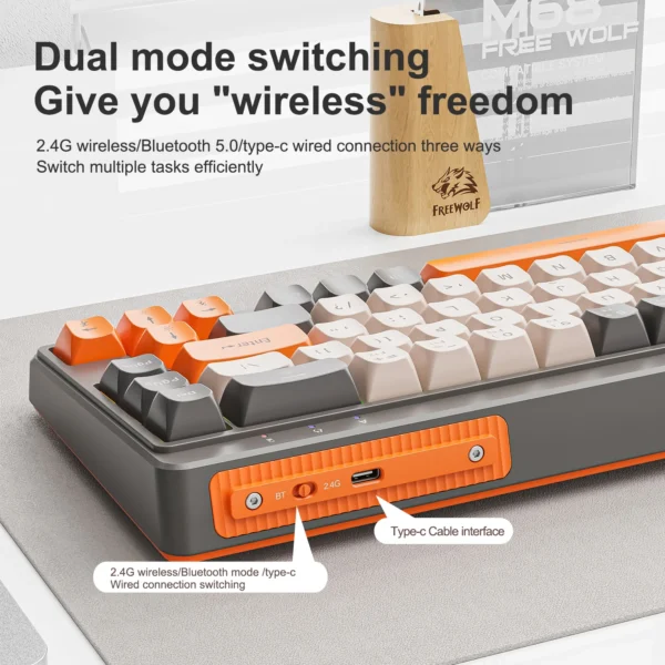 M68 Gaming Wireless Keyboard,Bluetoot Tri-Mode Connection, PBT Ball Cap, Rainbow Light, Suitable for Computers, Laptops, and Mac