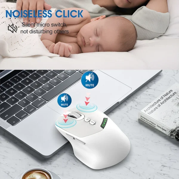 T02 Mute Wireless Mouse,With Display Screen, Noiseless Click,Bluetooth Dual-Mode,Wndows/Mac/IOS/Android