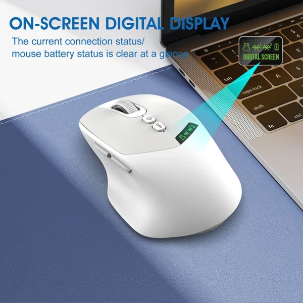 T02 Mute Wireless Mouse,With Display Screen, Noiseless Click,Bluetooth Dual-Mode,Wndows/Mac/IOS/Android