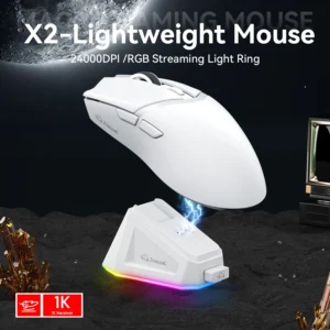 X2 Wireless Mouse,Tri-Mode Connection, PixArt PAW3311, Touch Magnetic Charging Base, Macro Gaming Mouse