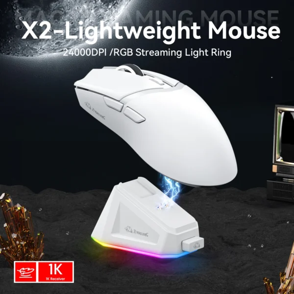 X2 Wireless Mouse,Tri-Mode Connection, PixArt PAW3311, Touch Magnetic Charging Base, Macro Gaming Mouse