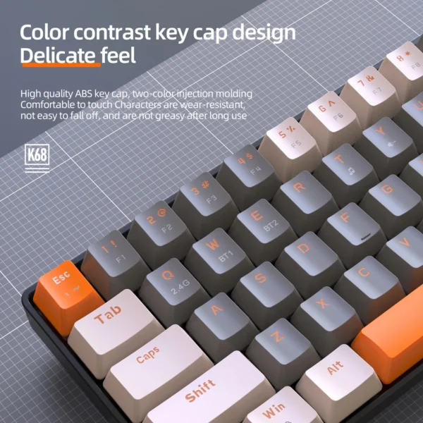 60% Dual Mode Wireless/Bluetooth Mechanical Keyboard Hot-Swappable Mini 68-Key Red Switch for PC iPhone iPad,K68 Keyboard
