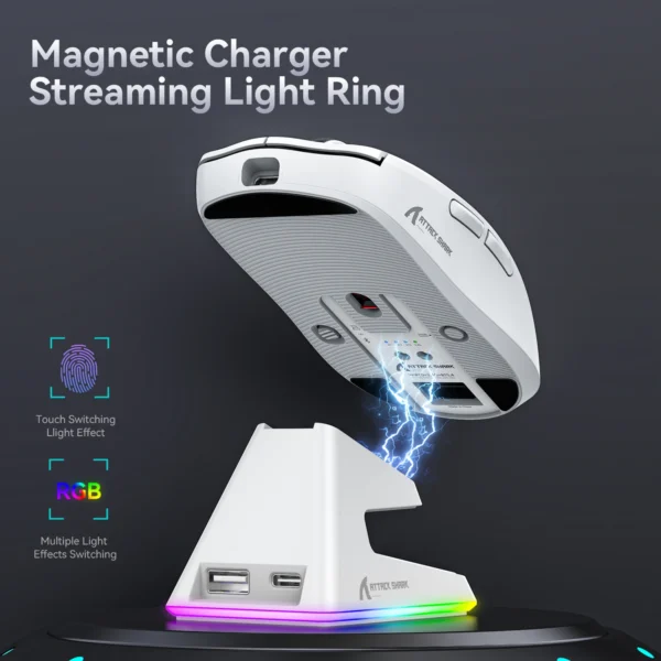 X6 Bluetooth Gaming Mouse,PAW3395,Tri-Mode Connection,RGB Touch Magnetic Charging Base, Macro Mouse