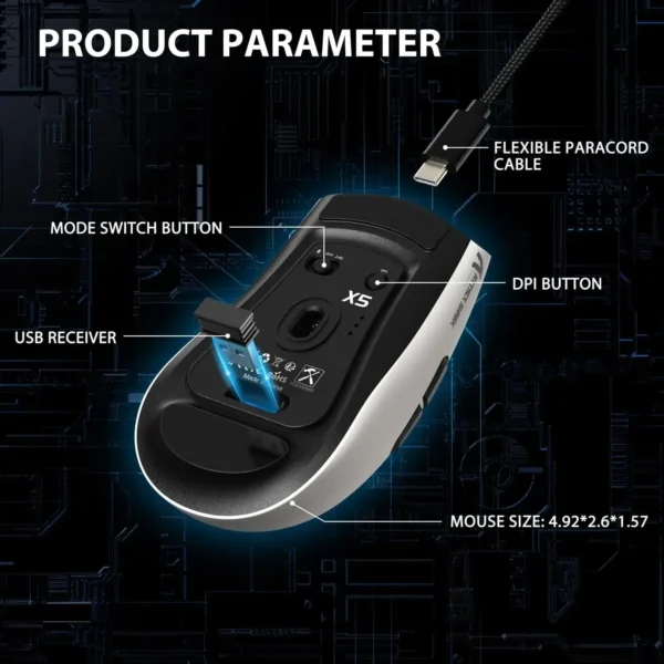 ATTACK SHARK X5 49g wireless Gaming Mouse,Bluetooth Tri-mode,PixArt Optical Sensor for PC/MAC/Wins