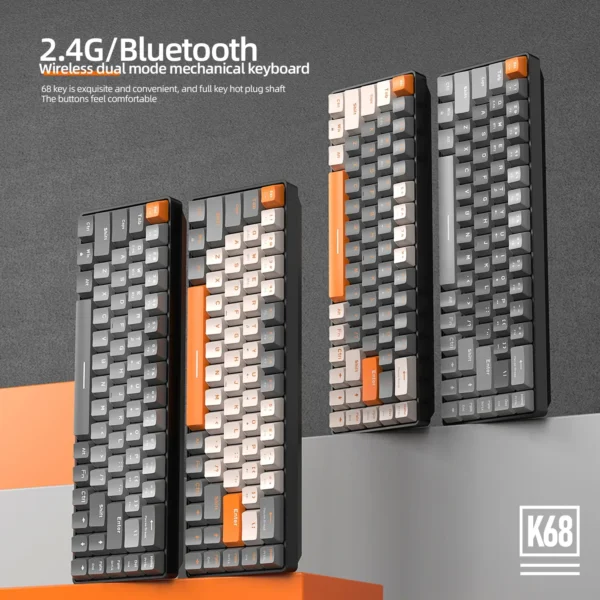 60% Dual Mode Wireless/Bluetooth Mechanical Keyboard Hot-Swappable Mini 68-Key Red Switch for PC iPhone iPad,K68 Keyboard
