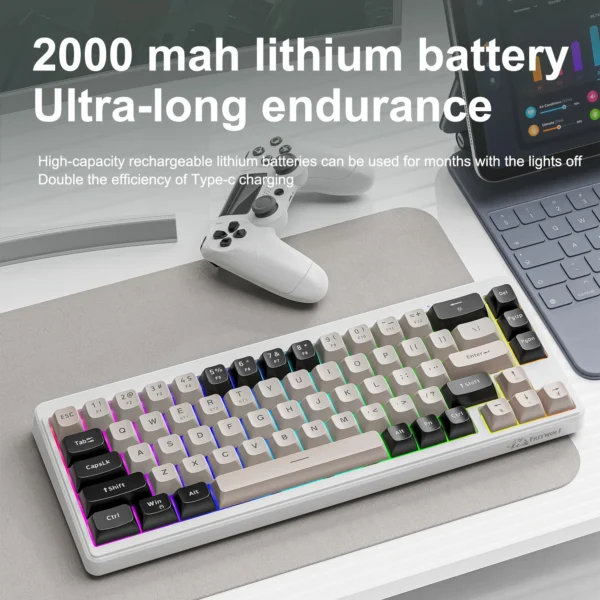 M68 Gaming Wireless Keyboard,Bluetoot Tri-Mode Connection, PBT Ball Cap, Rainbow Light, Suitable for Computers, Laptops, and Mac