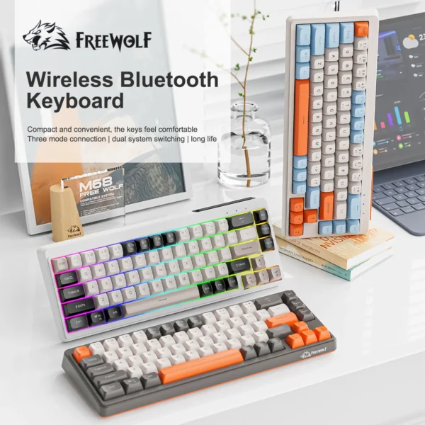 M68 Gaming Wireless Keyboard,Bluetoot Tri-Mode Connection, PBT Ball Cap, Rainbow Light, Suitable for Computers, Laptops, and Mac